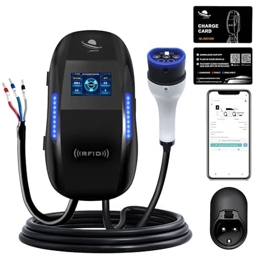 Image of LEISHENG ENERGY 7.4 kW Smart EV Charger 32A, Type 2 Home Wallbox with 6m Cable, WiFi App Control, 4.3'' LED Display, IP65 Waterproof, Single Phase Electric Car Charger Black 7kW