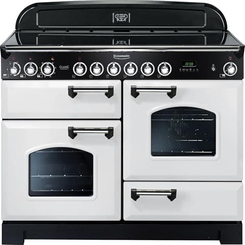 Image of Rangemaster Classic Deluxe 110cm Electric Range Cooker with Ceramic Hob - White/Chrome - A/A Rated