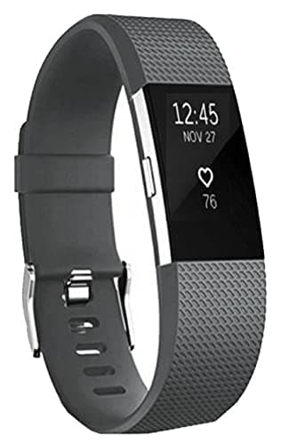 Image of Panda Bobo Silicone Strap Replacement,Compatible with Fitbit Charge 2,Large,Dark Grey – Soft Sport Wristband with Adjustable Buckle, Comfortable Skin-Friendly Design for Men and Women