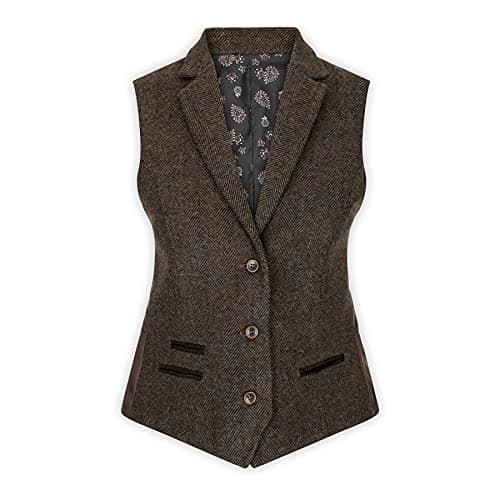 Image of TruClothing Women Waistcoat Tweed Herringbone Wool Classic Smart Casual Vintage Check 1920s - Brown 04 18