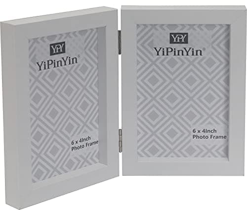 Image of Hinged Double Photo Frame 6x4''White,Wood Effect 4x6''Double Picture Frame,White Twins 6x4'' Photo Frame with Glass Holds 2 Standard10x 15cm Photoes