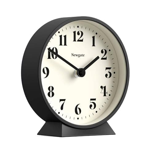 Image of NEWGATE® Theatre mantel clock | Modern classic round design | Black | Contemporary style for desk, table, shelf or bedside