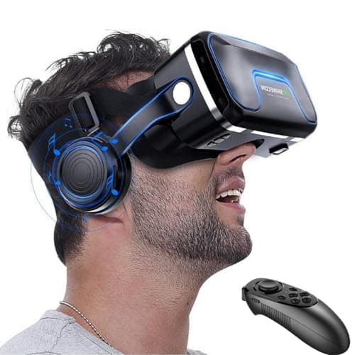 Image of VR Headset, Virtual Reality Headset with Controller & Headphones for Kid Adult Play 3D Video Game Movie, Universal VR Set Glasses Goggle Casque Bundle for IOS Android Smartphones