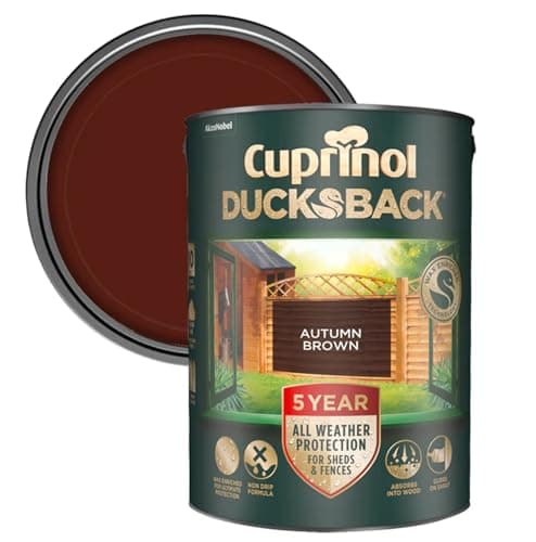 Image of Cuprinol Ducksback Shed & Fence Paint Autumn Brown 5L – Cuprinol Fence Paint, 5-Year Weatherproof, Wax-Enriched Non-Drip Formula, Quick-Dry, Water-Repellent Exterior Wood Treatment