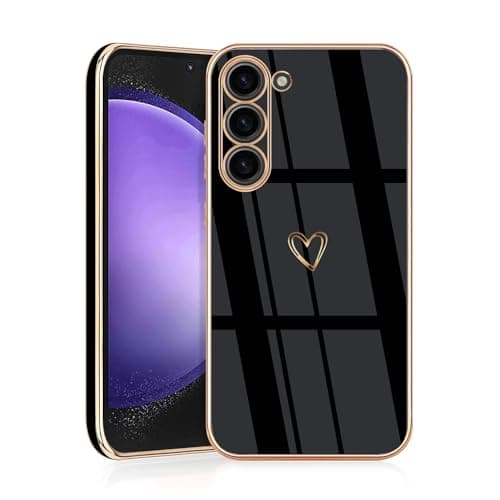 Image of JRIANY for Samsung Galaxy S23 5G Case, Protective Flexible Silicone Case with Cute Design Love Heart Pattern Shockproof Bumper Cover Compatible with Samsung S23 - Black