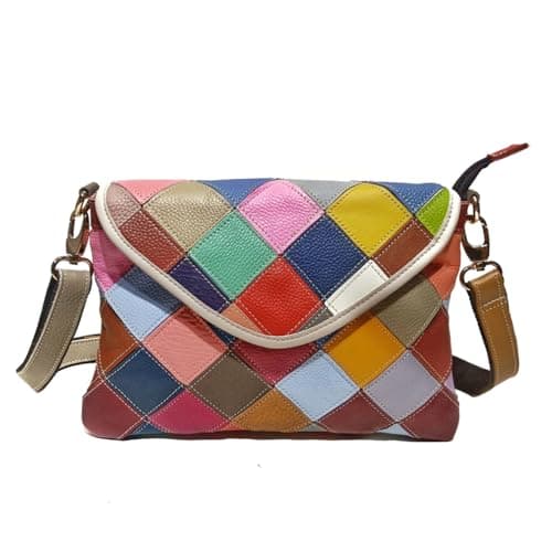 Image of Segater Colorful Flap Crossbody Handbag for Women Leather Purse Random Multicolored Patchwork Shoulder Bag Shopper Satchels
