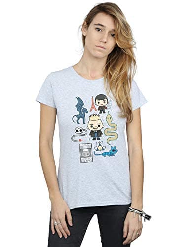 Image of Absolute Cult Fantastic Beasts Women's Chibi Grindelwald T-Shirt Sport Grey X-Large