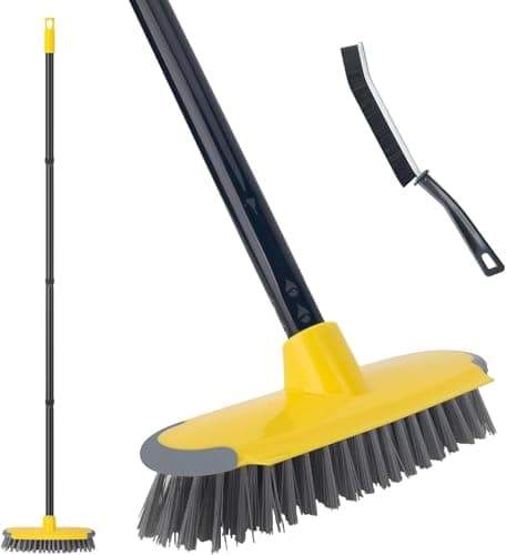 Image of 2 in 1 Scrape Brush,Deck Cleaning Brush with Long Handle,127 cm Outdoor Floor Scrubber Broom for Patio, Garage, Boat, Swimming Pool,Concrete Cleaning Stiff Bristles Push Broom