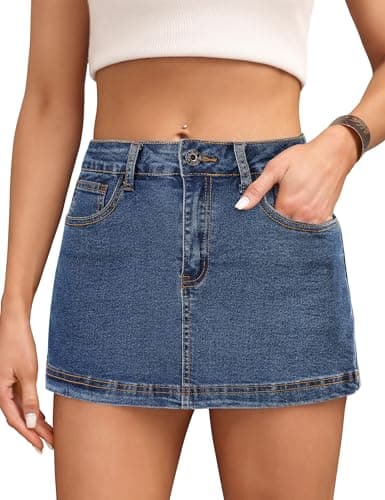 Image of Fengbay Denim Skorts for Women,High Waisted Denim Mini Skirt Casual Stretch Ladies Jean Skirt with Pockets UK