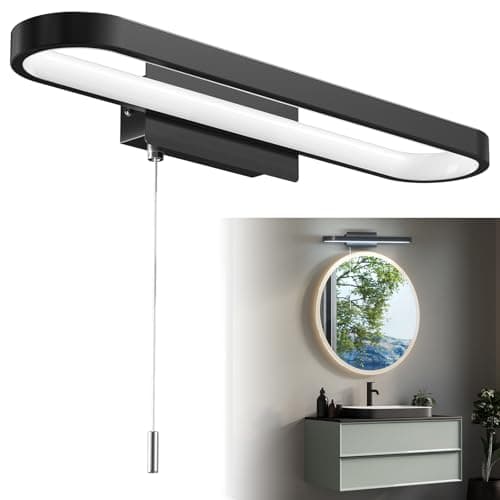 Image of Luxvista Bathroom Over Mirror Light with Pull Cord 15W, IP44 Waterproof LED Bathroom Wall Light with Pull Cord Switch, Bathroom Over Mirror Light for Shaving and Makeup, Cool White 6000K