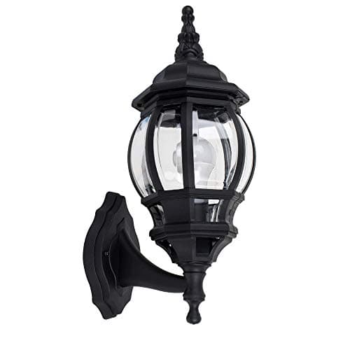Image of MiniSun | Traditional Style IP44 Rated Black & Clear Outdoor Security Wall Light Lantern Complete with a 4w LED Candle Bulb | Outdoor Lights & Home/Garden Improvements Essential | Mains Wired