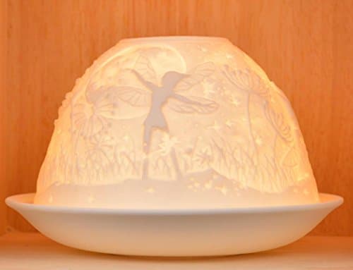 Image of Nordic Lights Fairy Porcelain Tealight Holder Dome | Candle Holder Projecting 3D Image Use With Scented Candle, LED Light | Living Room Decor Lights | Shade & Plate Set with Gift Box