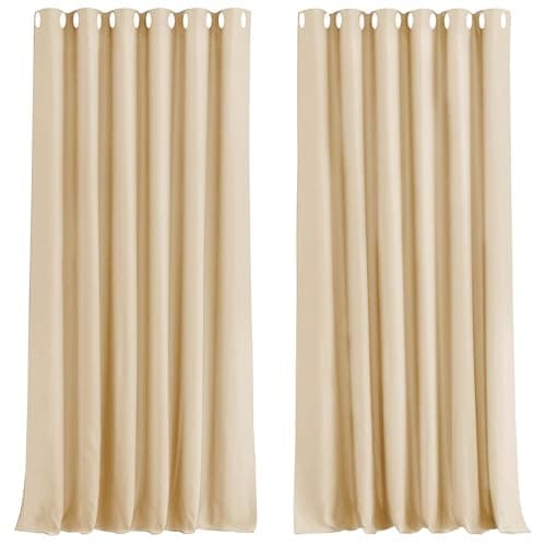 Image of Aspire Homeware Blackout Curtains 90x90 - Cream Eyelet Curtains for Bedroom Window Treatments Thermal Insulated Super Soft & Energy Saving Privacy Living Room Curtain with Matching Tiebacks 2 Panel