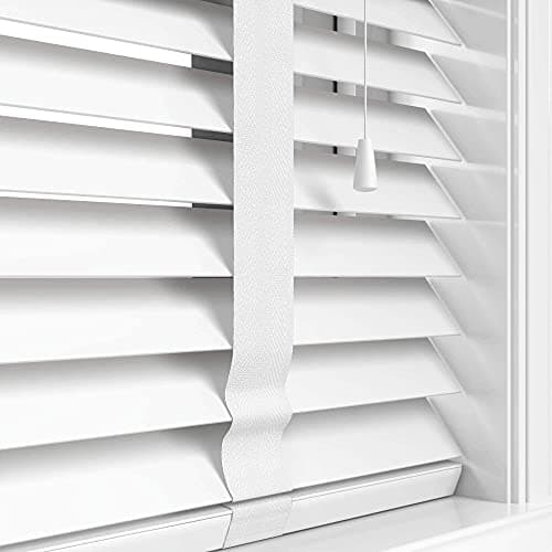 Image of Funky Gadgets Faux Wood Blinds Wooden Grain window Venetian Blind 50mm Horizontal Smooth Slats with Tape White Silver/Grey TRIMMABLE Child Safe (White, W120cmxL150cm)