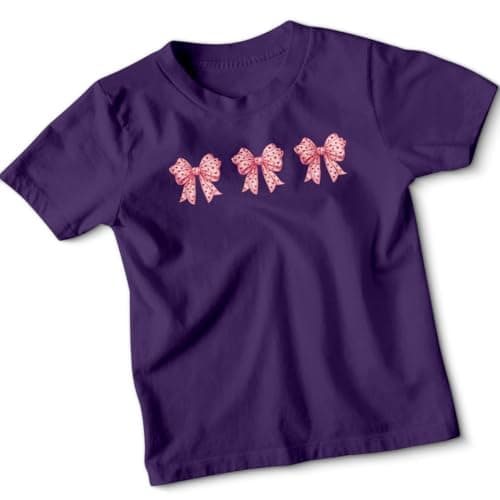 Image of D&T Cute Pink Bow Red Hearts Valentines Day Holidays Girls T-Shirt Childrens Top Adorable 7-8 Years