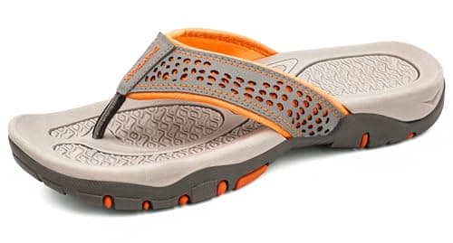 Image of ChayChax Men’s Flip Flops Arch Support Sport Thong Sandals Non Slip Outdoor Beach Walking Slippers,Grey Orange,11.5 UK
