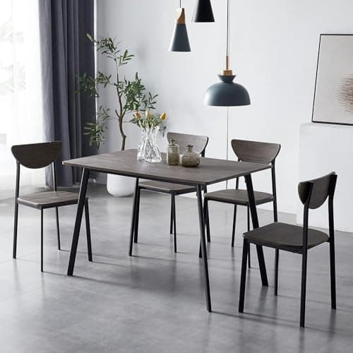 Image of mcc direct Dining Table and Chairs Set Metal Wood Effect Table Dining Set 4 Chairs Blake - Grey