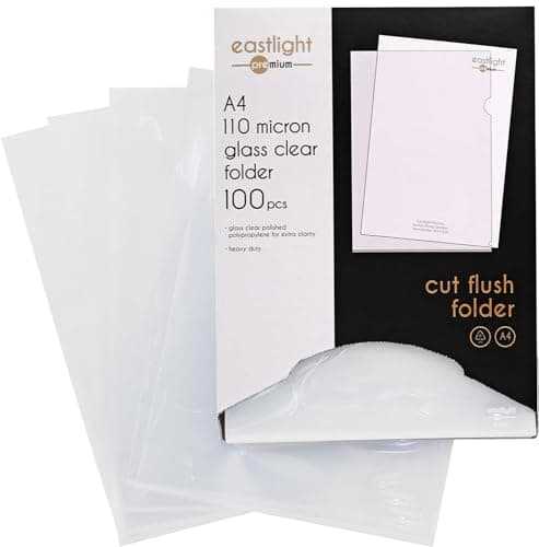 Image of Eastlight Premium A4 Cut Flush Folders Top & Side Opening, Glass Clear Plastic Pocket Wallets, Box of 100