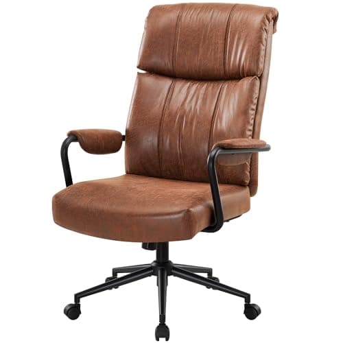 Image of IWMH Executive Brown Office Chair, Mid Century Modern Ergonomic Computer Desk Chair, Lumbar Support Adjustable Height Wide High Back Swivel Rolling Chairs
