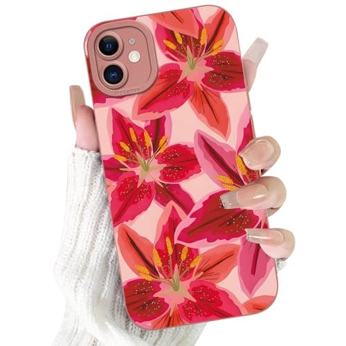 Image of Tivkofk Cute Flower Print Phone Case for iPhone 11 floral Pattern Case 6.1", Aesthetic Trendy Stylish Design Women Girly Cover Slim Silicone Shockproof Camera Protective, Red