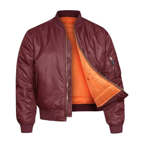 Image of VINTIKA Bomber Jacket MA1 Classic US Air Force Pilot Flight Military Style Nylon Padded Coat - Maroon - M