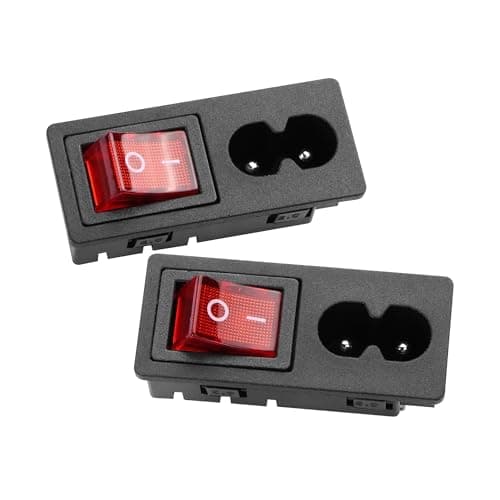 Image of PNGKNYOCN IEC C8 Panel Mount Plug Adapter,AC 250V 3A 2 Pin Inlet Module Plug Power Connector with Red Button Switch Power Socket (2-pack)