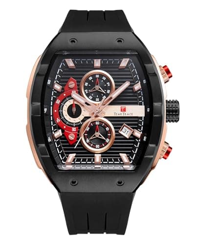 Image of TEARTRACE Watches for Men Analog Quartz Waterproof Sport Men’s Watch Tonneau Chronograph Luminous Fashionable Unique Casual Watch with Silicone Strap, Black