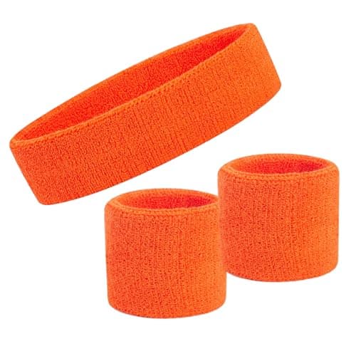 Image of FNA FASHIONS® Neon Sweatbands Set – 80s Retro Headband & Wristbands | Sports Sweatband for Men & Women | Gym, Workout, Running, Tennis, Cycling, Basketball, Yoga & Fancy Dress Accessories