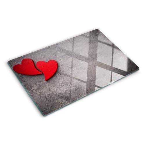 Image of Tempered Glass Chopping Board 80x52 cm Bacteria-Resistant Smooth Surface Polished Edges Rectangular Glass Non-Slip Feet Food Contact Easy to Clean Printed Stain and Heat Resistance - Red Hearts