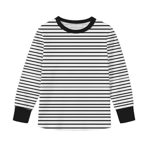 Image of Slxbear Black Long Sleeve Striped Shirts for Girls Spring Oversized Fashion Comfy Tops Dressy Casual Crewneck Sweatshirt Trendy Outfits Versatile Lightweight Breathable Tops 15-16 Years