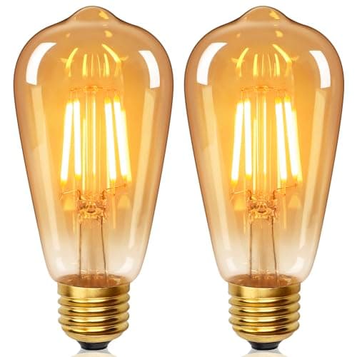 Image of YUNRRD Vintage Light Bulb E27 Screw LED Edison Bulb ST64,4W Equivalent to 40 Watt,Retro Amber Warm Glass Screw Lamp,2700K Warm White,Non-dimmable,LED Filament Lamp Squirrel Cage,Pack of 2