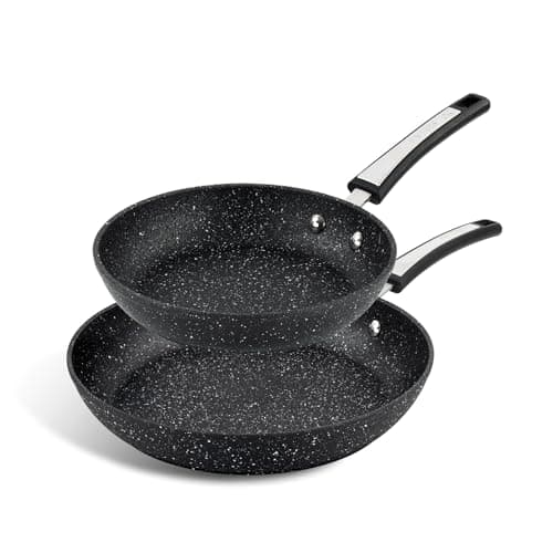 Image of Scoville Xtra 20cm & 28cm Frying Pan Set, Set of 2 Non Stick Frying Pans, NEVERSTICK Coated, Suitable for All Hobs, Dishwasher Safe, PFOA Free, Lightweight Design, Aluminium, Black [Amazon Exclusive]