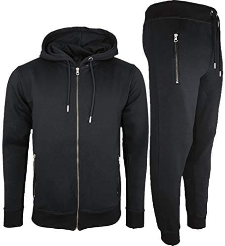 Image of Kapray Clothing Mens Tracksuit Set New Contrast Cord Fleece Hoodie Top Bottoms Jogging Zip Joggers Gym Sport Sweat Suit Pants Plus Size S M L XL XXL (XXLarge, Black)