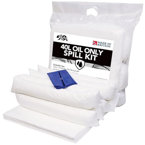 Image of 40L Spill Kits (40L, Oil/Fuel) UK Manufactured, White, Repels Water, Can be used for Oils and Oil Based Fluids Including Fuels, Lubricants and other Hydrocarbon Based Fluids, Clip Top Kit Design