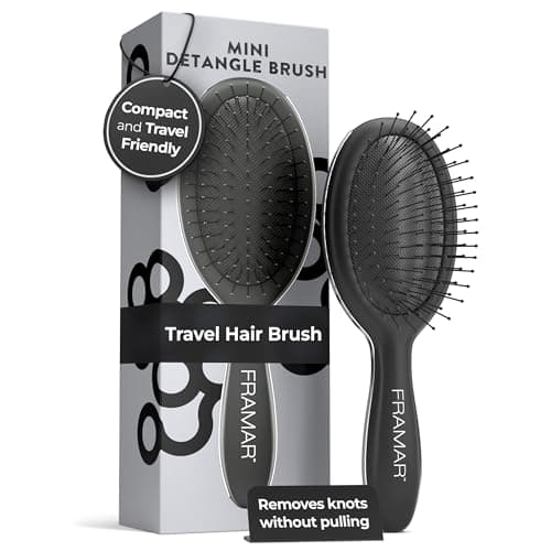 Image of FRAMAR Mini Hair Brush Women – Mini Hairbrush, Small Hair Brush Detangler, Hairbrushes For Women, Travel Brush, Compact For Travel, Reduces Breakage, For All Hair Types – Black