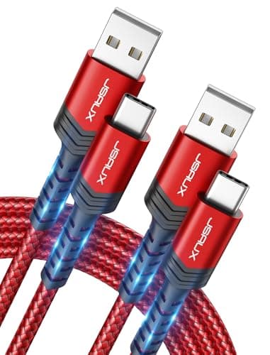 Image of JSAUX USB C Cable (2m 2-Pack) 3.1A Fast Charging, Type C Charger Cable Compatible with iPhone 17 Air 16 15 Pro Max, Samsung Galaxy S24 S23 S22 S21 Note 10 9 8, A14 A15 A25 A35 A53 A55, CarPlay -Red