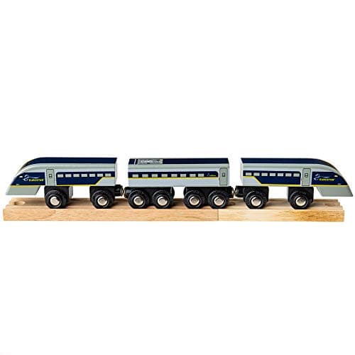 Image of Bigjigs Rail Eurostar Toy Train | Model of the e320 Engine | Wooden Accessories for Railway Track Set | Ideal First Gift for 3+ Year Old Kids | Educational Tool Suitable for Young Boys & Girls