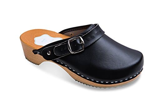 Image of FUTURO FASHION Wooden Women Clogs Shoes, Handmade Healthy Natural Genuine Leather Ladies Cloggs Footwear Orthopedic Shoes for Women Original Hospital Wooden Clogs in Unisex 3-8 UK