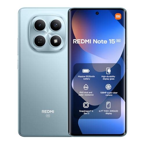 Image of XIAOMI Redmi Note 15 5G Smartphone 8GB+256GB, Snapdragon® 6 Gen 3, 108MP Super-clear Camera, 6.77" 120Hz Amoled Display, 5520mAh Battery, Glacier Blue (2 Years Warranty+No In-box Charger)
