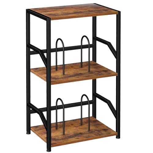 Image of LOAKEKEL Record Player Stand, 3-Tier Bedside Table with Record Storage, Side Table Hold Up to 200 Albums, Vinyl Record Storage for Player, Turntable Stand for Living Room, Bedroom, Brown UHETCD010BR-1