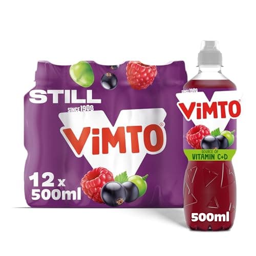 Image of Vimto Still Juice Drink - Blackcurrant, Grape & Raspberry – Real Fruit - Vitamins C & D – 12 x 500ml Bottles – HFSS Compliant