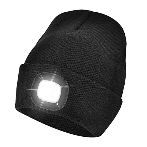 Image of Unisex LED Lighted Beanie, USB Rechargeable Headlamp Hat, Cap with Light Hands Free Head Torch, Winter Warm Gifts for Men and Women Black