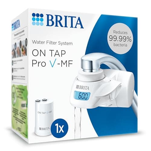Image of BRITA ON TAP Pro V-MF water filter for faucet including 1 filter cartridge (600l) - reduces 99.99% bacteria, chlorine, microplastics and heavy metals/digital LCD display shows remaining capacity