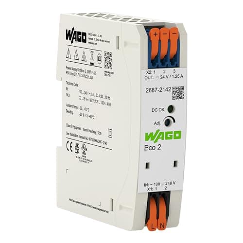 Image of WAGO Compact Power Supply ECO 2687-2142, 1-Phase, DIN-rail, 24 VDC, 1.25 A, DC OK LED
