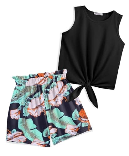 Image of Arshiner Girls Tank Tops with Shorts Set Kids Summer Clothing Sets Casual Fashion Sleeveless T-shirts Outfits for Girls 6-7 years