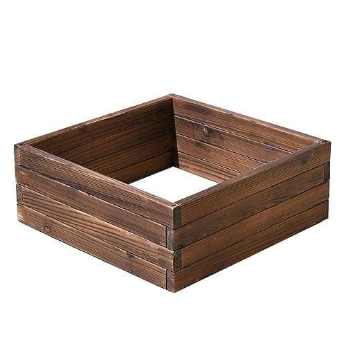 Image of Wooden Raised Garden Planter Treated Fir Wood Outdoor Flower Trough Herb Vegetable Bed in 3 Sizes Bottomless Assembly Required (Small 60x60cm)