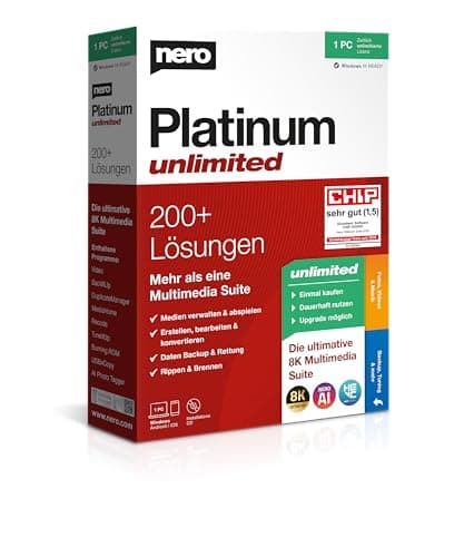 Image of Nero Platinum Unlimited | All-in-One Multimedia Suite | Video Editing 4K/8K | Photo AI | Music & Media Tools | Convert & Burn | Backup & PC Optimisation | Lifetime License | 1 PC | Windows 11/10/8/7