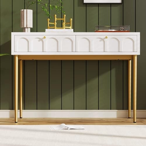 Image of ModernLuxe Dressing Table With 2 Drawers Chest Of Drawers Bedroom Highboard Sideboard Modern Bedroom Set: Dressing Table & Highboard Chest of Drawers (H76.5/W100/D45 cm) Cream-White