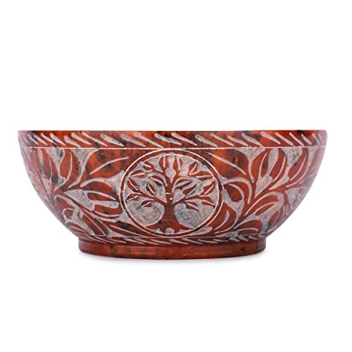 Image of Ajuny Soapstone Scrying and Smudge Bowl Pot Tree Design Handmade Household Kitchen Table Decorative Gift 5 Inch