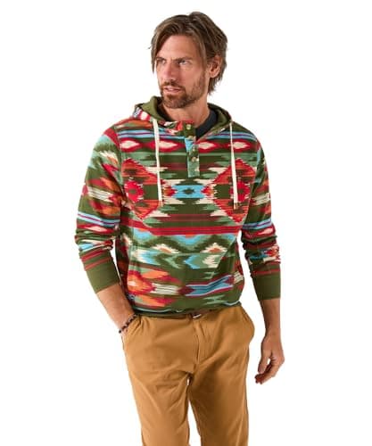 Image of Joe Browns Men's Aztec Print Contrast Hoodie Polo Shirt, Green, XL